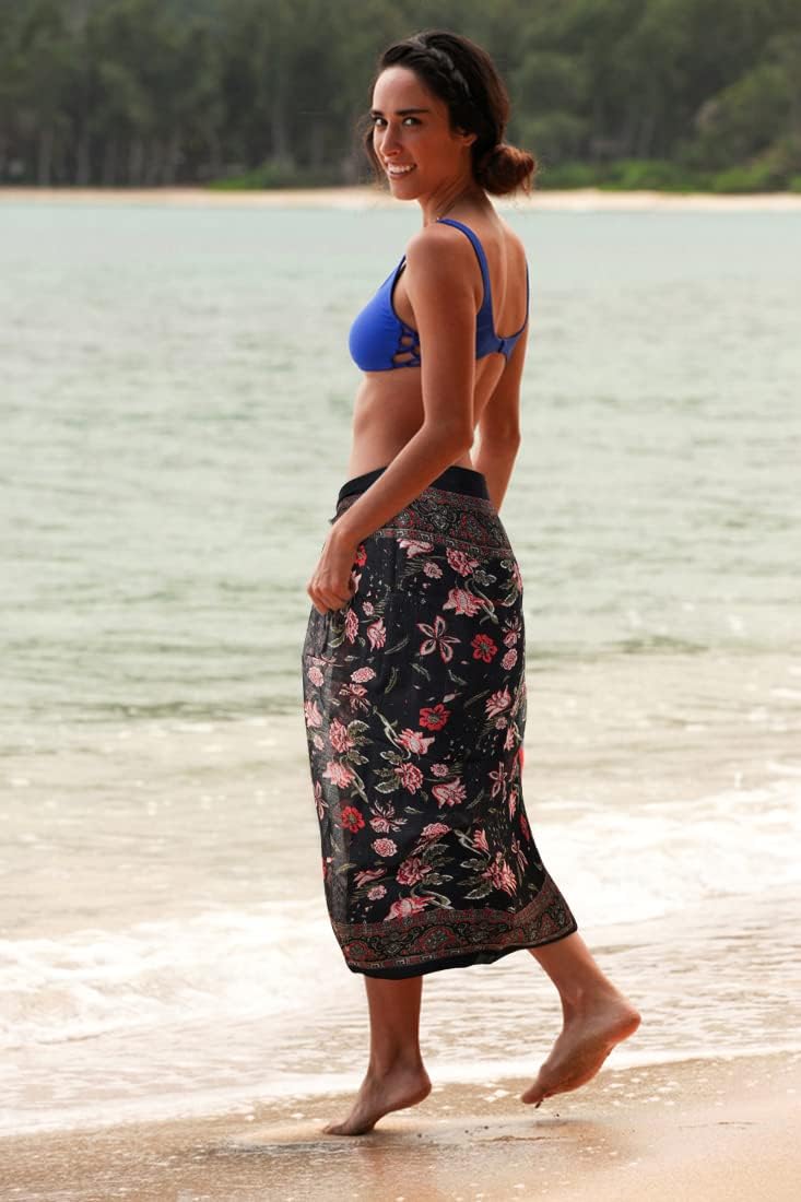 GERINLY أوشحة جيرينلي للنساء بتصميم زهور عتيق وشال رأس من القطن ولفائف جميلة (أسود أحمر) - Image 5