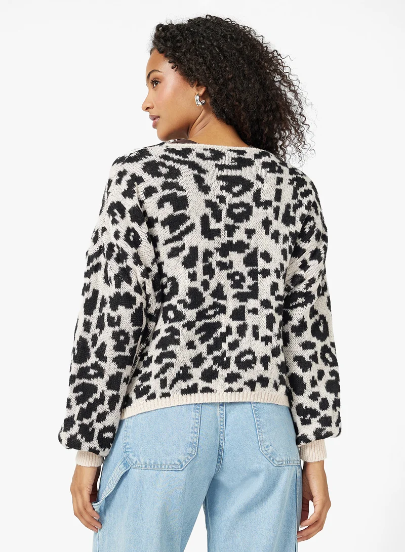 جينجر Leopard Print Bow Detail Cardigan