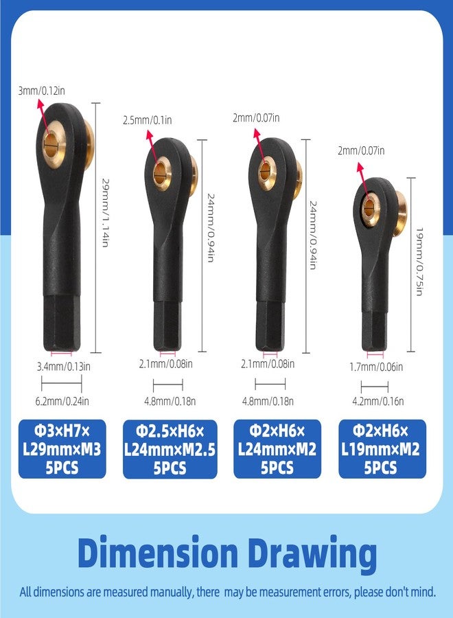 Glarks جلارك 20 قطعة M2 M2.5 M3 رافعة توجيه وصلة قضيب الربط نهاية كرة رأس بدون براغي وصمولة، 4 أحجام وصلة رأس كرة، حامل رأس كرة نهايات قضيب الربط وصلة كرة لسيارة الزحف RC - Image 2