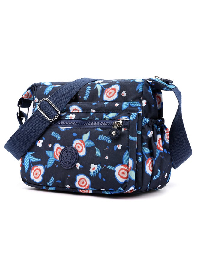 Backpack Women's 2020 Shoulder Crossbody Bag Women's OxFord Cloth Bag Middle-aged Women's Mother Bag Women's Canvas Bag Small Bag-Color:Moon Flower  - Image 2