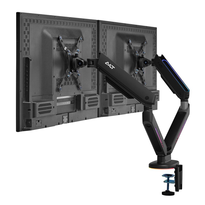 AVLT Dual 27â€-43â€ RGB Gaming Monitor Arm Desk Mount Built-in 20 Lighting Modes Touch Button Control Fits Flat/Curved/Ultrawide Screen Height Swivel Tilt Rotation Adjustable Stand -Black - Image 1