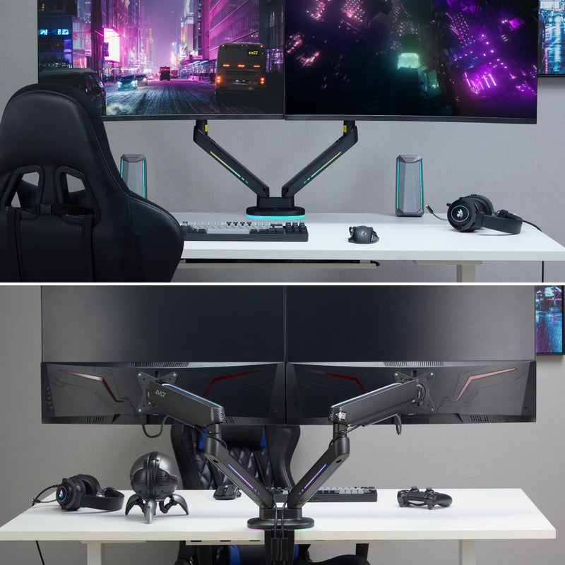 AVLT Dual 27â€-43â€ RGB Gaming Monitor Arm Desk Mount Built-in 20 Lighting Modes Touch Button Control Fits Flat/Curved/Ultrawide Screen Height Swivel Tilt Rotation Adjustable Stand -Black - Image 5