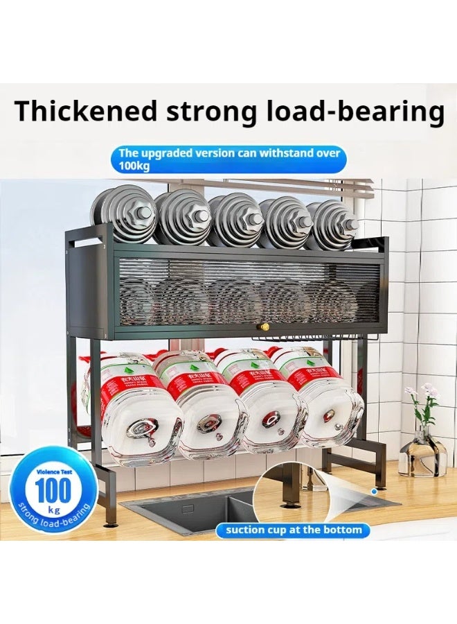 رف تجفيف الأطباق فوق الحوض، رف تجفيف أطباق من طبقتين لطاولة المطبخ، رف تجفيف أطباق كبير مع باب قلاب، رف تجفيف أطباق فوق الحوض للاستخدام العائلي، مقاوم للغبار، 95 سم - Image 5