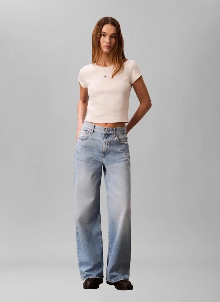 Calvin Klein Jeans  Casual Woven Label 2X2 Baby Rib Baby Te for Women | Best Price UAE