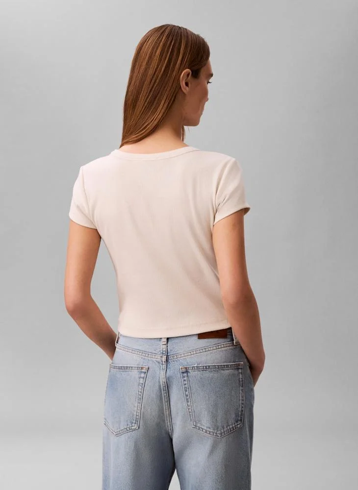 Calvin Klein Jeans  Casual Woven Label 2X2 Baby Rib Baby Te for Women | Best Price UAE