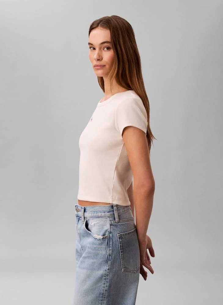 Calvin Klein Jeans  Casual Woven Label 2X2 Baby Rib Baby Te for Women | Best Price UAE
