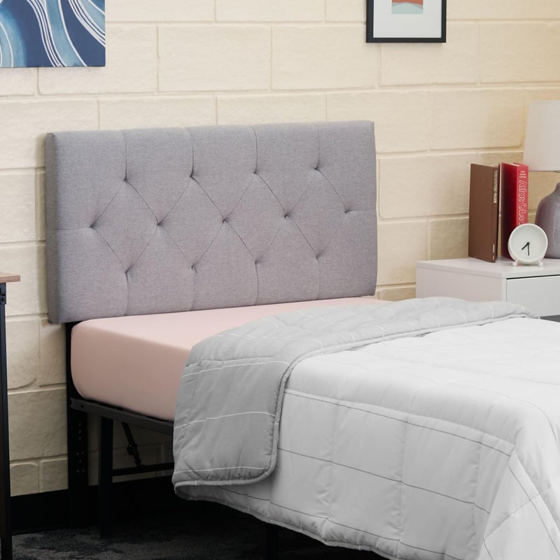 Lucid Mid-Rise Upholstered Headboard - Diamond Tufted - Padded Polyester - Adjustable Height from 34â€ to 46â€ - Easy Assembly - Bed Frame or Wall Mount - Sturdy - Stone - Twin / Twin XL Size - Image 1