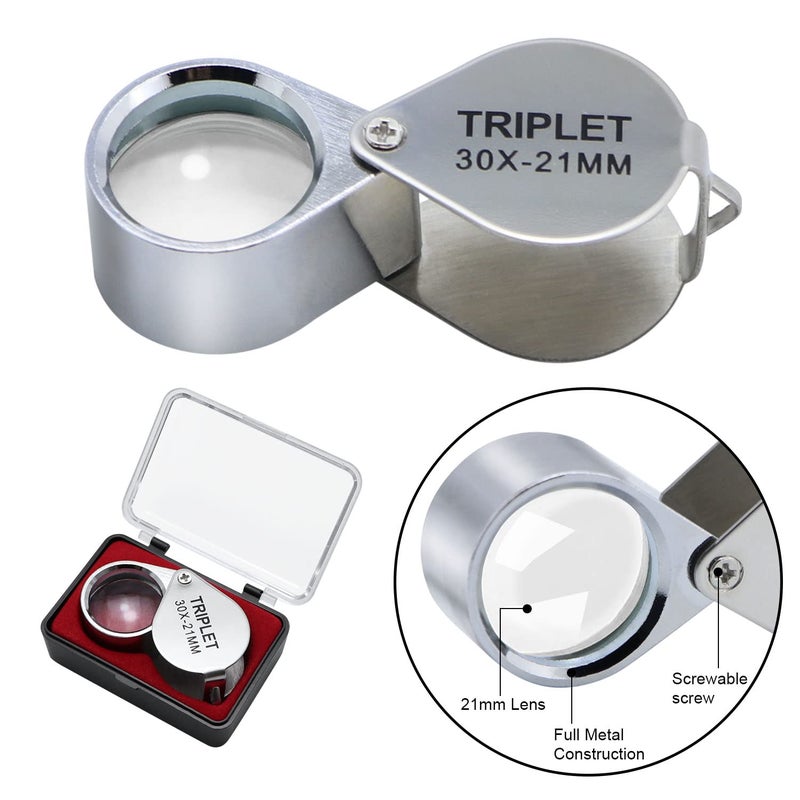 Artist Unknown 6 Pcs Mini 30X 21mm Singlet Jeweler's Jewelry Loupe Magnifier Magnifying Glass Silver w/ Box - Image 4