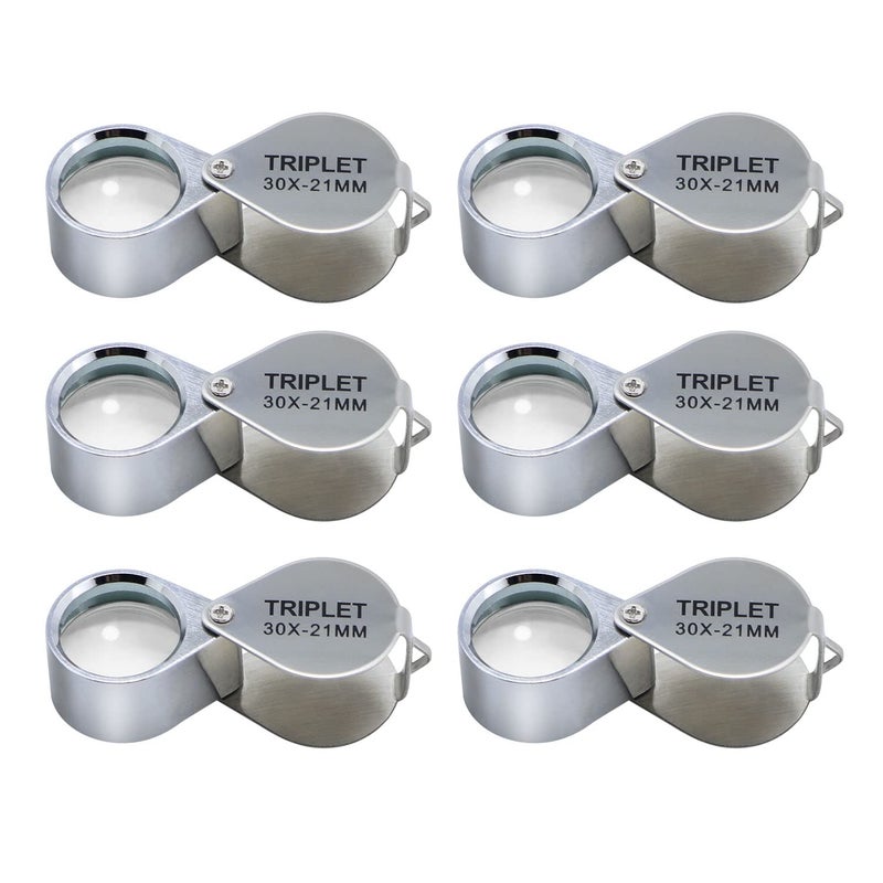 Artist Unknown 6 Pcs Mini 30X 21mm Singlet Jeweler's Jewelry Loupe Magnifier Magnifying Glass Silver w/ Box - Image 1