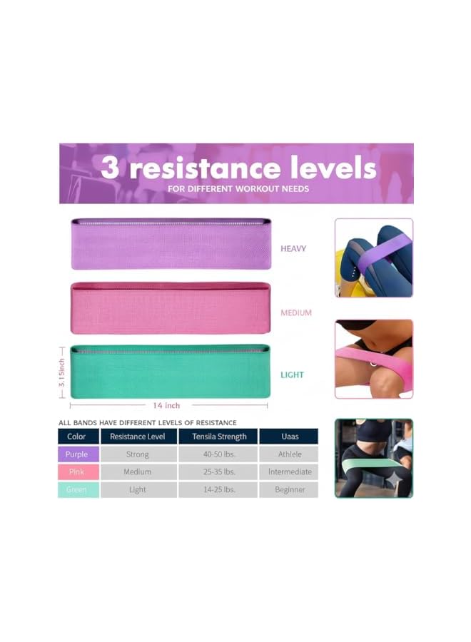 S-TOP Resistance Bands Set for Hips & Glutes - Non-Slip Fabric Exercise Bands with 3 Strength Levels - Booty Bands for Women & Men - Includes Hand Gripper for Strength Training & Yoga - Image 2