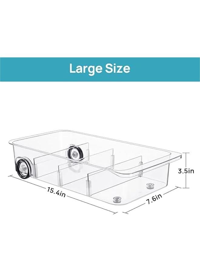 HOOKOR Fridge Organizer Bins on Wheels, Clear Roll Out Drawer Refrigerator Organizing Caddy with Dividers, Thick Plastic Storage Bins for Pantry, Kitchen, Cabinet etc,2 pack - Image 2