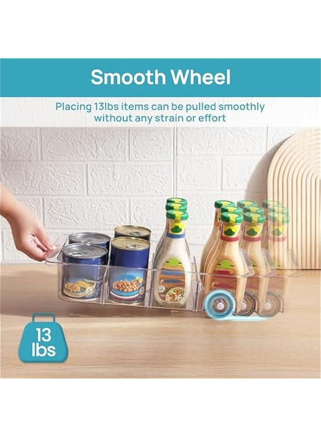 HOOKOR Fridge Organizer Bins on Wheels, Clear Roll Out Drawer Refrigerator Organizing Caddy with Dividers, Thick Plastic Storage Bins for Pantry, Kitchen, Cabinet etc,2 pack - Image 3