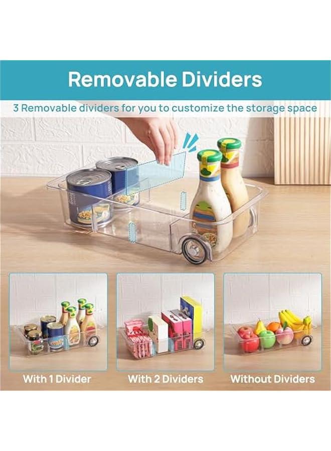HOOKOR Fridge Organizer Bins on Wheels, Clear Roll Out Drawer Refrigerator Organizing Caddy with Dividers, Thick Plastic Storage Bins for Pantry, Kitchen, Cabinet etc,2 pack - Image 4