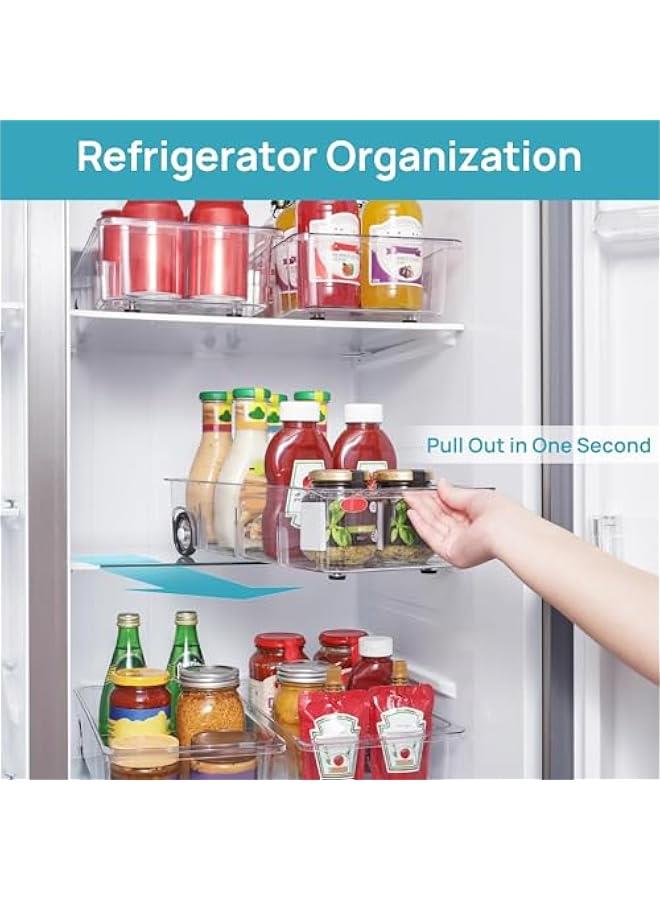 HOOKOR Fridge Organizer Bins on Wheels, Clear Roll Out Drawer Refrigerator Organizing Caddy with Dividers, Thick Plastic Storage Bins for Pantry, Kitchen, Cabinet etc,2 pack - Image 5