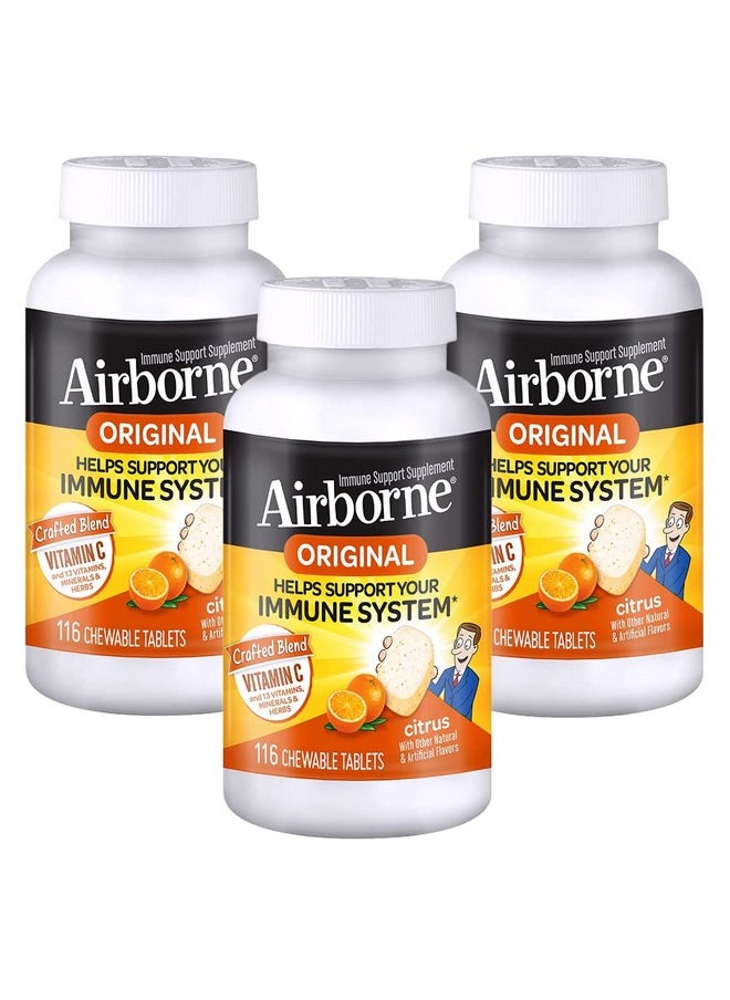 Airborne - Citrus Chewable Tablets 1000Mg Of Vitamin C Immune Support Supplement 116 Ea (Pack Of 3) - Image 1