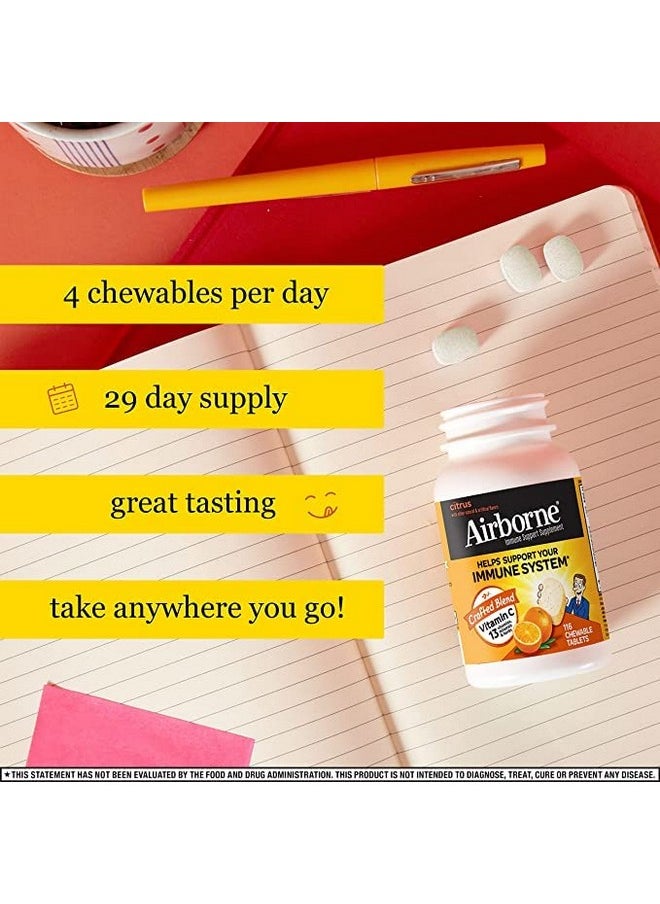Airborne - Citrus Chewable Tablets 1000Mg Of Vitamin C Immune Support Supplement 116 Ea (Pack Of 3) - Image 1
