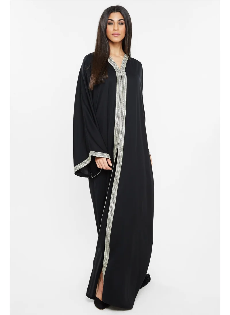 NUKHBAA Stunning designer open abaya in black with lace-AJ123A