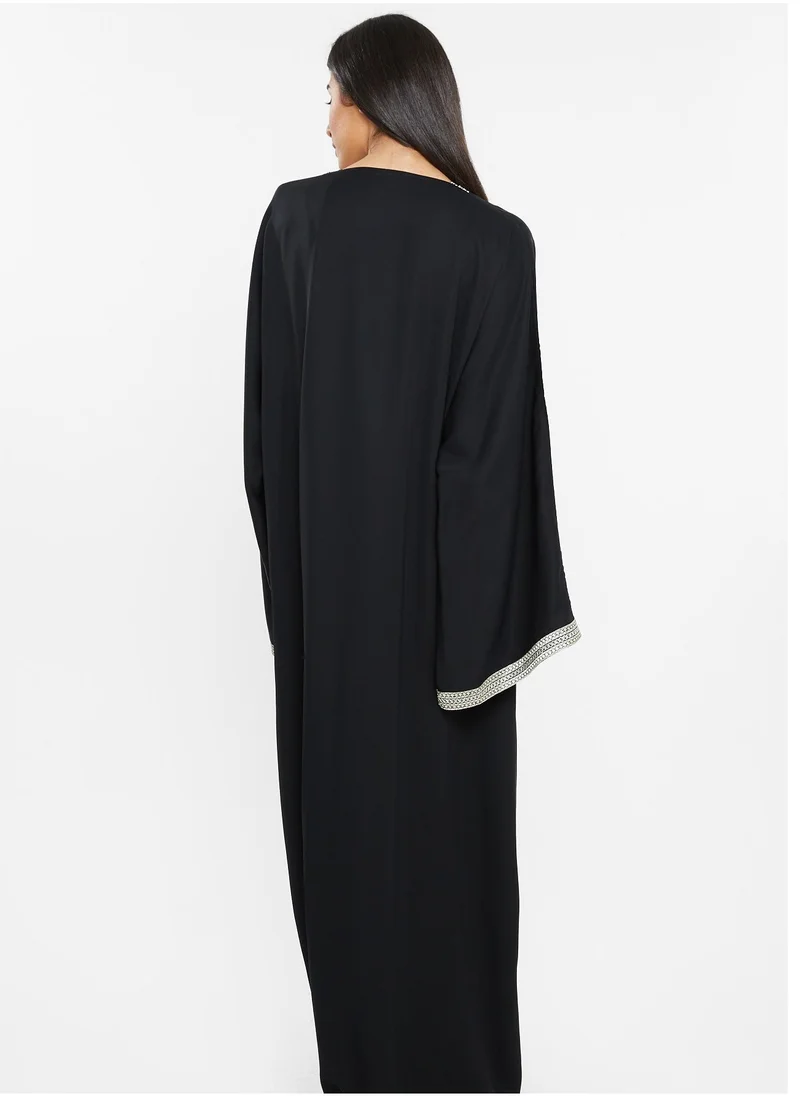 NUKHBAA Stunning designer open abaya in black with lace-AJ123A