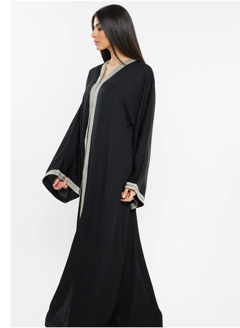 NUKHBAA Stunning designer open abaya in black with lace-AJ123A