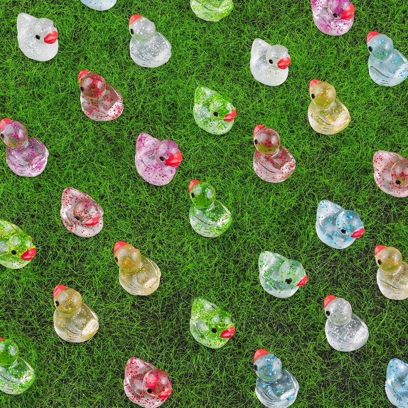 TINKRSTUFF 200PCS Mini Resin Animals Cute Colorful Glitter Tiny Ducks, Miniature Figures to Hide, Little Animal Accessories Bulk for Topper Garden Dollhouse Landscape Aquarium Ornaments DIY Crafts & Decor - Image 5