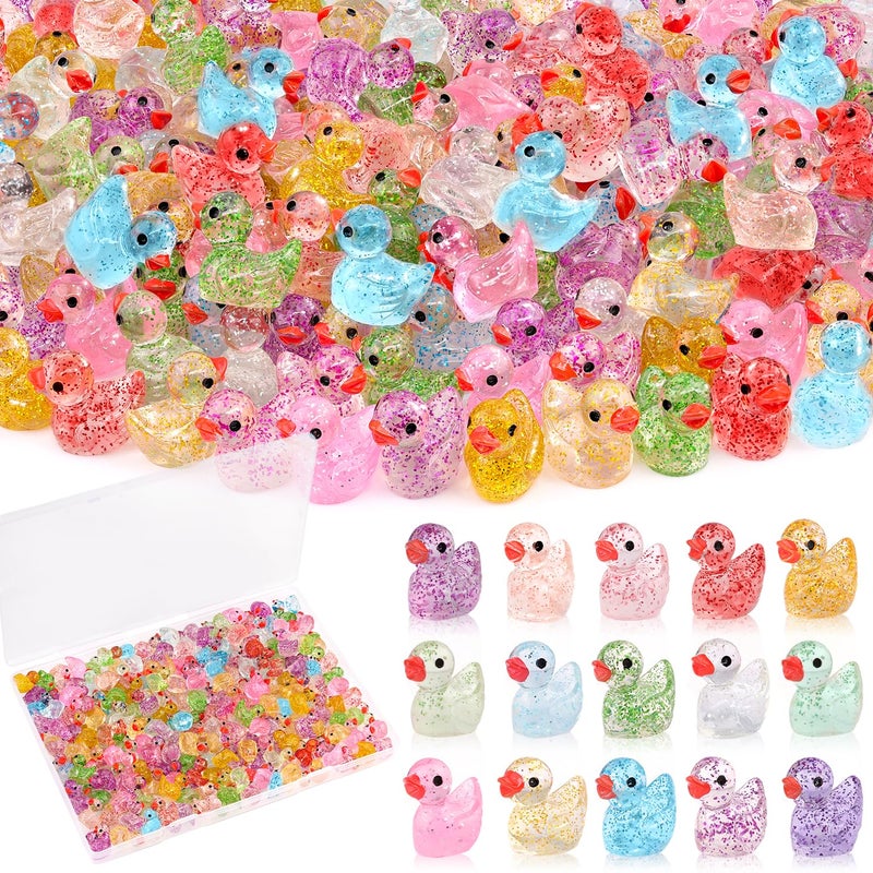 TINKRSTUFF 200PCS Mini Resin Animals Cute Colorful Glitter Tiny Ducks, Miniature Figures to Hide, Little Animal Accessories Bulk for Topper Garden Dollhouse Landscape Aquarium Ornaments DIY Crafts & Decor - Image 1
