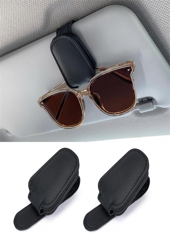 Sunglass Holder for Car Visor, 2 Packs Magnetic Leather Eyeglass Hanger Clip for Car, Car Visor Accessories - Image 1