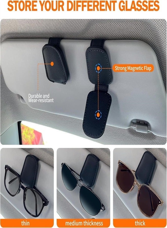 Sunglass Holder for Car Visor, 2 Packs Magnetic Leather Eyeglass Hanger Clip for Car, Car Visor Accessories - Image 3