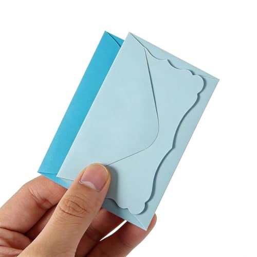 Toperd 100 Pack Mini Envelopes with Note Cards in 5 Colors for Wedding, Birthday, Baby Showers, 4 x 2.7 Inches (Blue) - Image 3