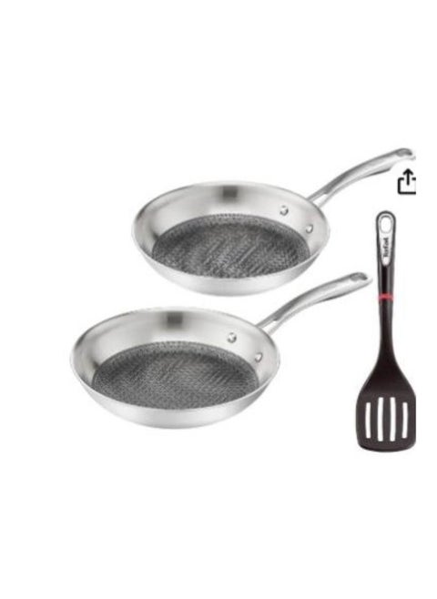 Tefal Eternal Mesh Frying Pan 24cm 28cm with Slotted Spatula, Scratch Resistant Mesh Coating PFOA free Suitable for All Types of Cooking Including Induction Hobs Stainless Steel