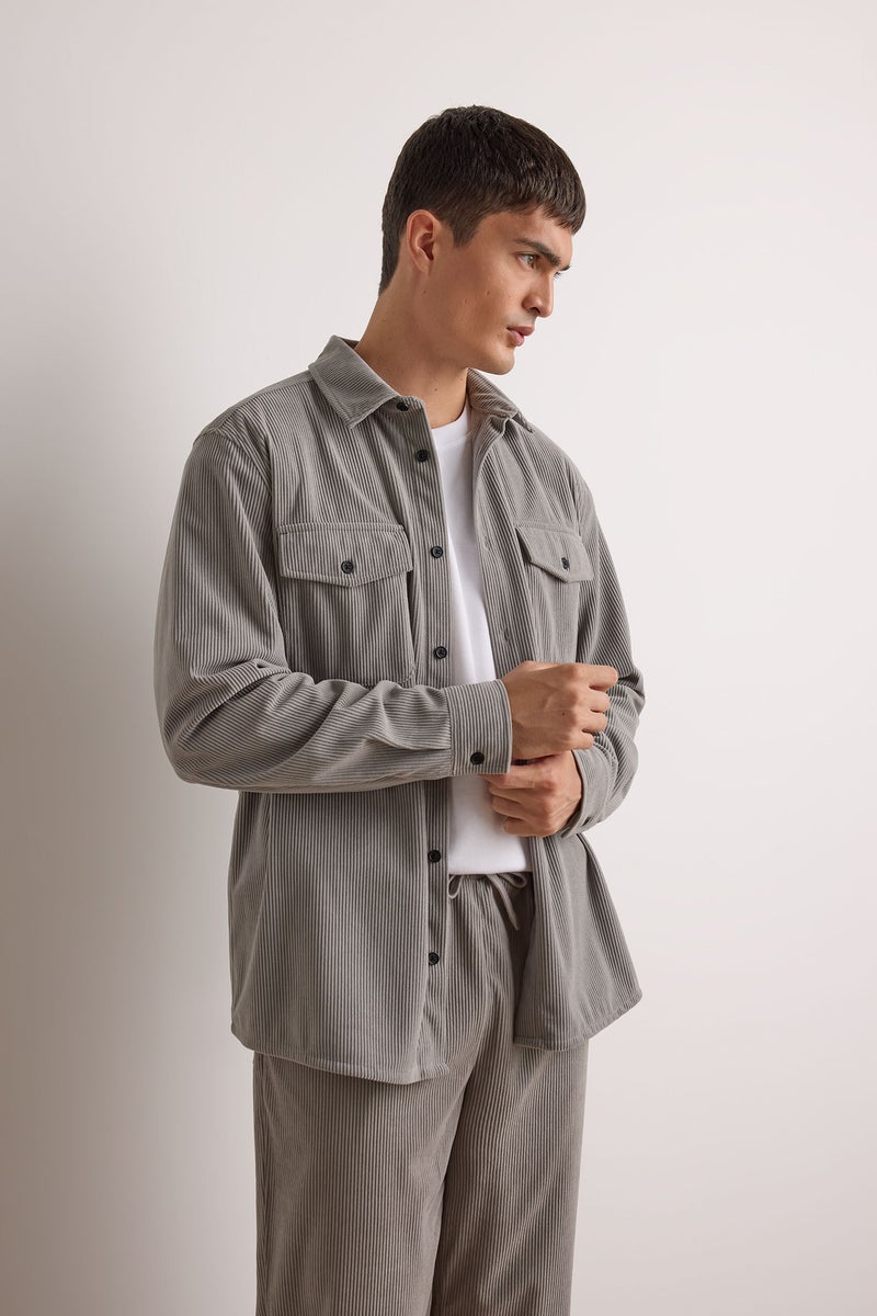 ديفاكتو قميص كم مخملي قصة عادية - Image 1