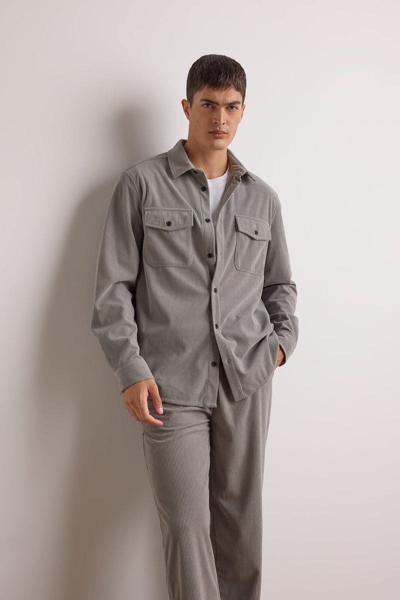 ديفاكتو قميص كم مخملي قصة عادية - Image 3