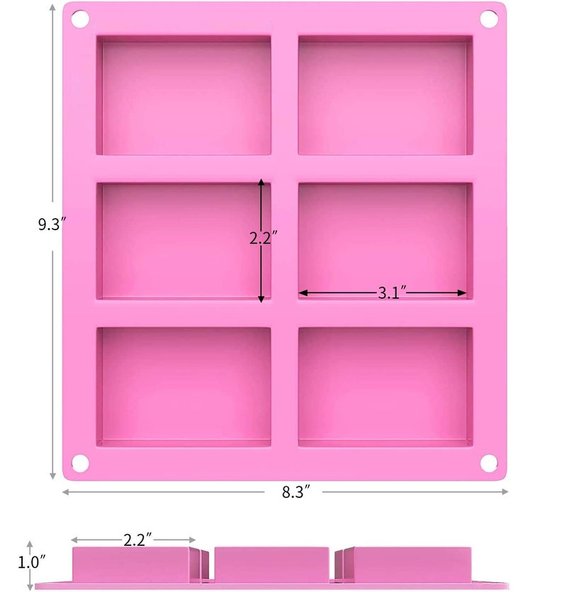 DAO JIANG HU Set of 3, 6 Cavities DIY Handmade Soap Moulds - Cake Pan Molds for Baking, Biscuit Chocolate Mold, Silicone Soap Bar Mold for Homemade Craft, Ice Cube Tray, Pink - Image 2