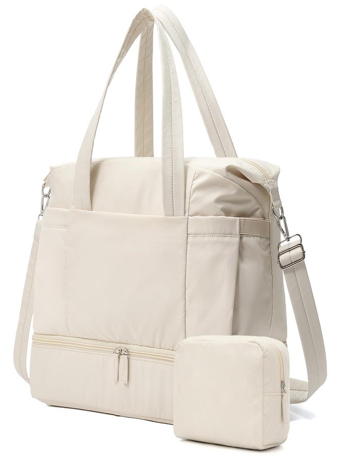 Vorspack Duffle Bag for Travel - 30/40L Gym Bag for Women Men Personal Item Travel Bag with Shoe Pocket Toiletry Bag Lightweight Carry On Bag for Weekender Overnight Sports, Beige, 30L - Image 1