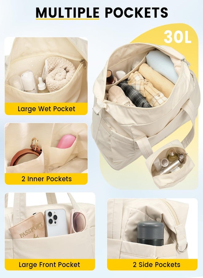 Vorspack Duffle Bag for Travel - 30/40L Gym Bag for Women Men Personal Item Travel Bag with Shoe Pocket Toiletry Bag Lightweight Carry On Bag for Weekender Overnight Sports, Beige, 30L - Image 3