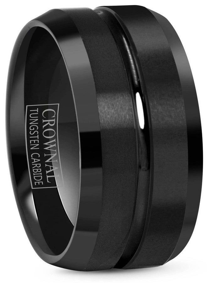 CROWNAL 4mm 6mm 8mm 10mm Black Tungsten Wedding Band Ring Men Women Beveled edges Polished Grooved Center Comfort Fit Size 4 To 17, Tungsten,Tungsten Carbide, tungsten - Image 1