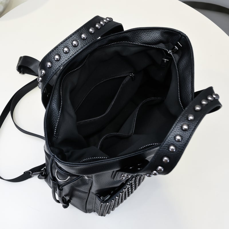 Women's Studded PU Leather Tote Handbag with Double Straps - Image 2