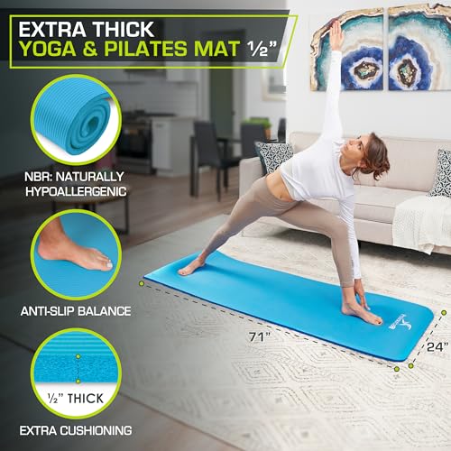 ProsourceFit Extra Thick Yoga and Pilates Mat ½” (13mm), 71-inch Long High Density Exercise Mat with Comfort Foam and Carrying Strap - Image 2