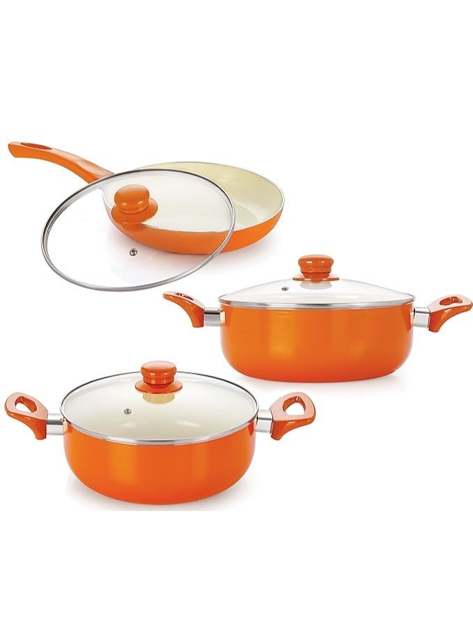 Nirlon Ceramic Dishwasher Safe Non-Stick Cookware Set with Lid Fry Pan (1.5 Litres),  Casserole (2 Litres) and Casserole (3.6 Litres) - Image 1