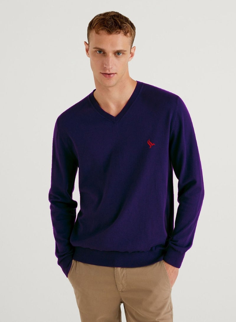 Phoenix PHOENIX Purple Cotton Men's Pullover V Neck - Image 1