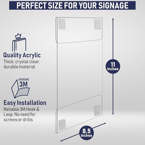 Dasher Products Acrylic Sign Holder with Hook and Loop Adhesive, 8.5 x 11 inches - Portrait or 11 x 8.5 inches - Landscape, Clear Wall Mount Frame, Perfect for Home, Office, Store, Restaurant (3 Pack) - Image 2