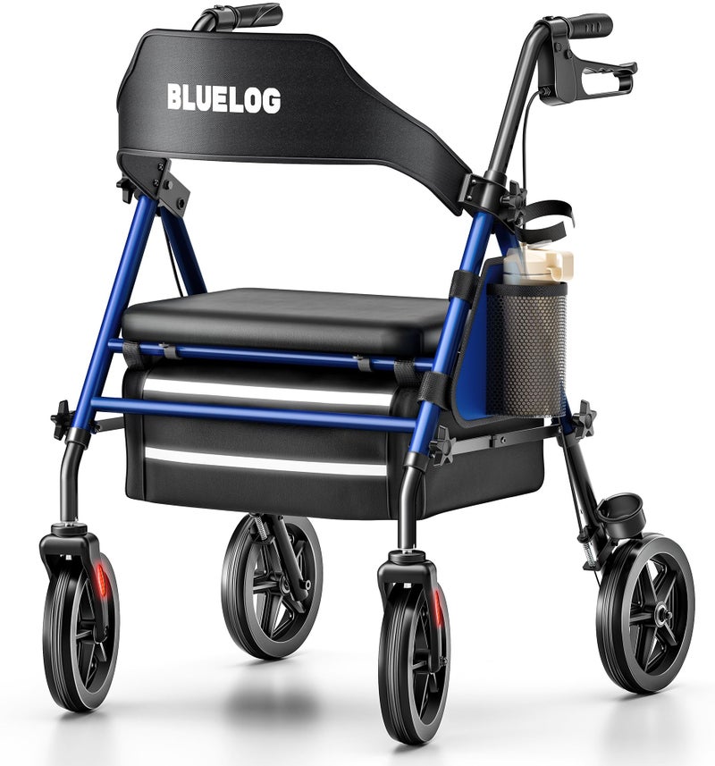 Bluelog Walkers for Seniors Rollator Walkers with Seat, 350lb Capacity with Cup Holder & Cane Holder, 8'' All Terrain Wheels, Adjustable Handles and Seat Height, Foldable Design, Blue - Image 1