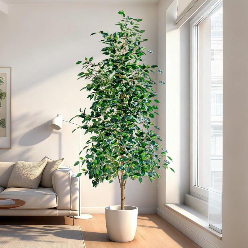 Bailikang 6FT Artificial Ficus Trees Indoor Faux Trees Indoor Fake Floor Plants Tall Artificial Tree with White Pot Faux Tree Fake Indoor Tree Silk Plants Artificial Trees for Home Decor Indoor - Image 1