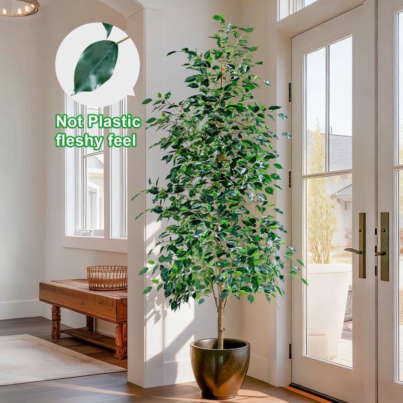 Bailikang 6FT Artificial Ficus Trees Indoor Faux Trees Indoor Fake Floor Plants Tall Artificial Tree with White Pot Faux Tree Fake Indoor Tree Silk Plants Artificial Trees for Home Decor Indoor - Image 2