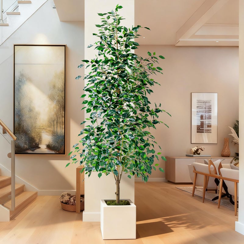 Bailikang 6FT Artificial Ficus Trees Indoor Faux Trees Indoor Fake Floor Plants Tall Artificial Tree with White Pot Faux Tree Fake Indoor Tree Silk Plants Artificial Trees for Home Decor Indoor - Image 3