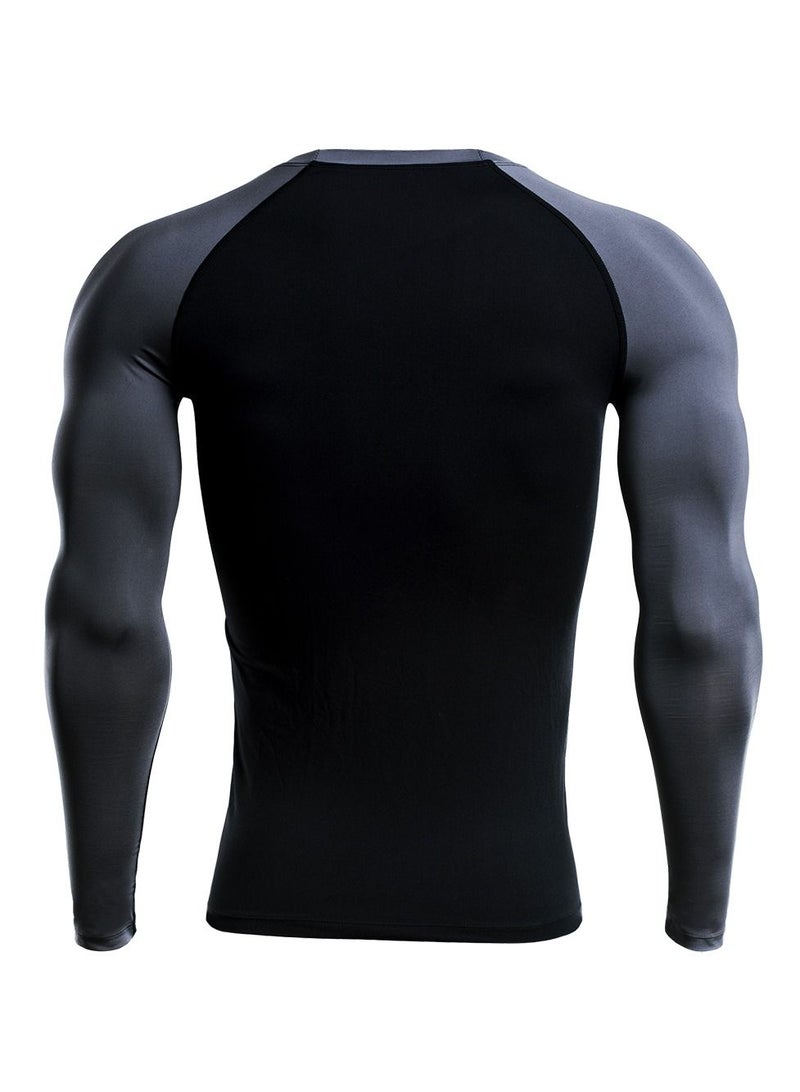 Loquat Men Quick Dry Breathable Sports Long Sleeve T-Shirt Black/Grey  - Image 2