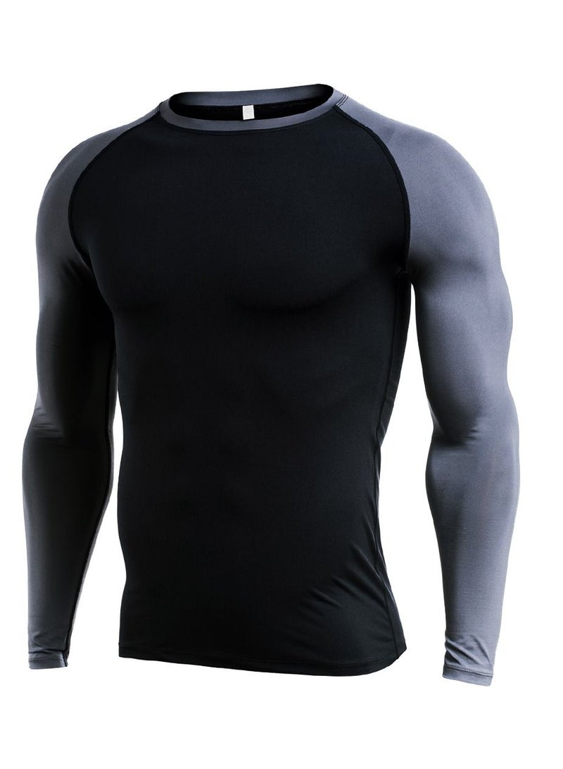Loquat Men Quick Dry Breathable Sports Long Sleeve T-Shirt Black/Grey  - Image 1