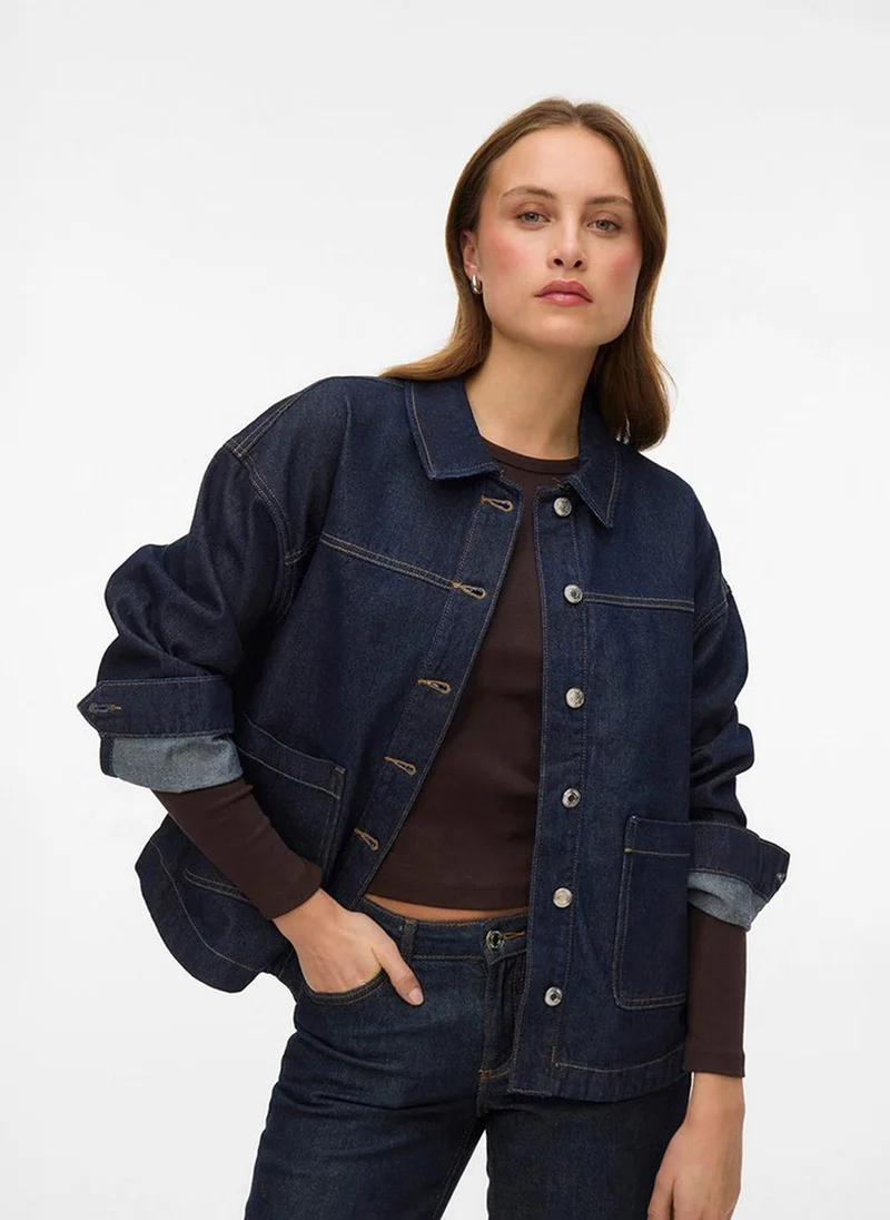 فيرو مودا Women's VMJAMIE Long Sleeve Denim Shacket Noos