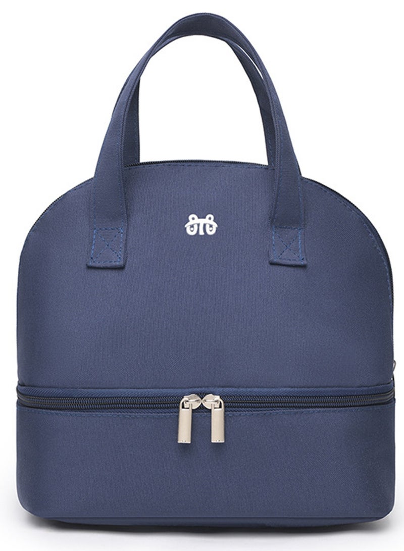 جيكون الأزرق معزول الغداء حقيبة مزدوجة سطح السفينة بسيطة بينتو برودة حقيبة مانعة للتسرب الغداء حمل حقيبة ل علب الاغذية للنساء الرجال الكبار نزهة العمل التنزه الشاطئ - Image 2