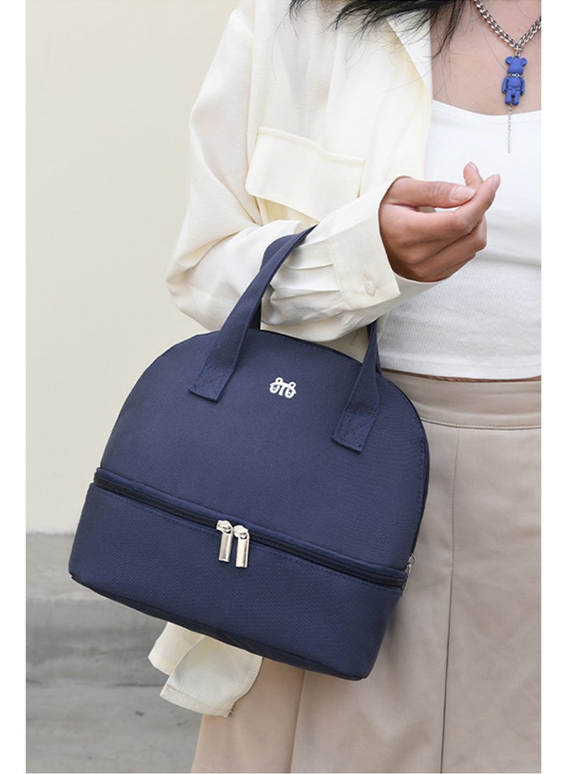 جيكون الأزرق معزول الغداء حقيبة مزدوجة سطح السفينة بسيطة بينتو برودة حقيبة مانعة للتسرب الغداء حمل حقيبة ل علب الاغذية للنساء الرجال الكبار نزهة العمل التنزه الشاطئ - Image 4