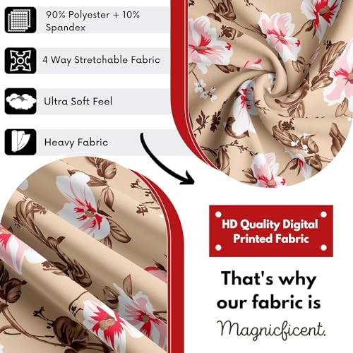 BRIDA® Polyester Spandex Stretchable Floral Geometric Printed Dining Chair Covers Elastic Chair Seat Case Protector, Slipcovers (6 Seater Table Cover + 6 Chair Cover, Beige Pink) - Image 3